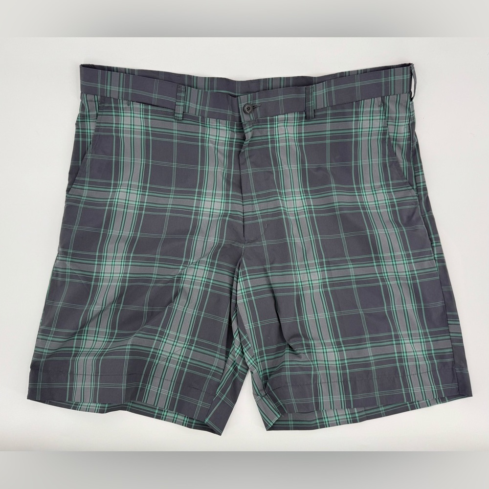Ben Hogan Performance Men's Size 38 Golf Shorts 8.5” Inseam Grey Green Plaid‎